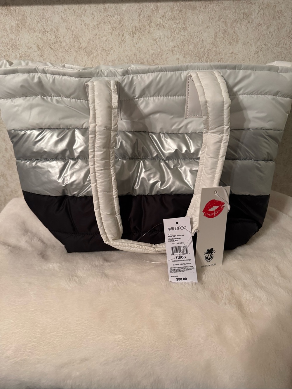 Wildfox Quilted Colorblock Tote in Silver, White & Black